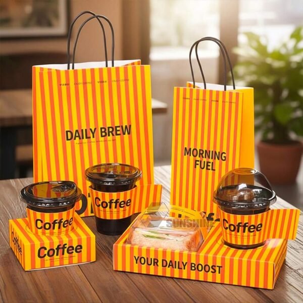 Eco Friendly Custom Logo Coffee Cup & Sandwich Box Set Paper Tray for Café Breakfast Egg Toast Takeaway Packaging - Image 2