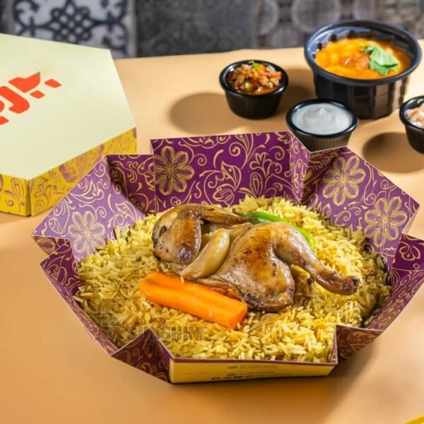 Custom Halal Restaurant Kabsa Box Hexagonal Paper Food Packaging for Spicy Chicken Bukhari Rice Mandi - Image 3