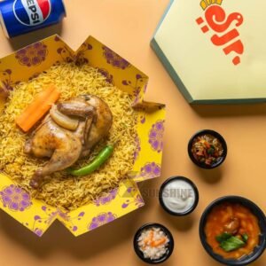 Custom Halal Restaurant Kabsa Box Hexagonal Paper Food Packaging for Spicy Chicken Bukhari Rice Mandi